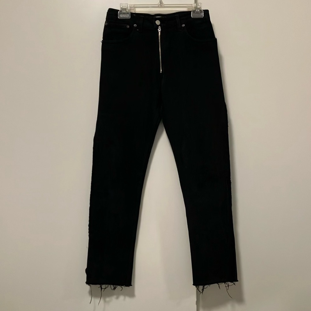 RE/DONE LEVI’S faded black raw edge high waisted straight rigid jeans Size 26